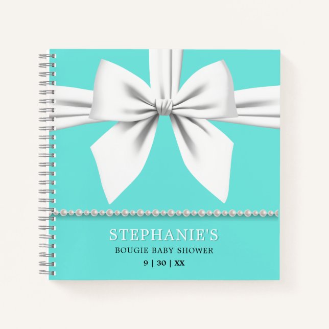 Glam Aqua Tiffany Baby Shower Guest Book (Front)