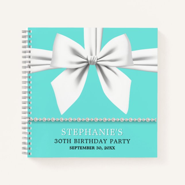 Glam Aqua Tiffany Theme Birthday Guest Book (Front)