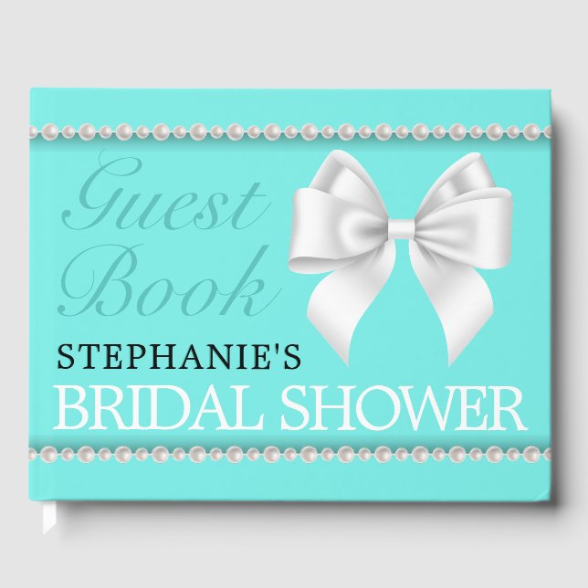 Glam Aqua Tiffany Theme Bridal Shower Guest Book (Front)