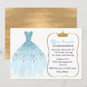 Glam Aquamarine Gown Quinceañera Invitation