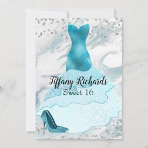 Glam Aquamarine Gown Sweet 16 Invitation