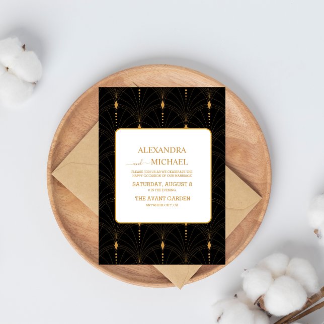 Glam Art Deco Black Gatsby 1920s Style Wedding Invitation (Creator Uploaded)