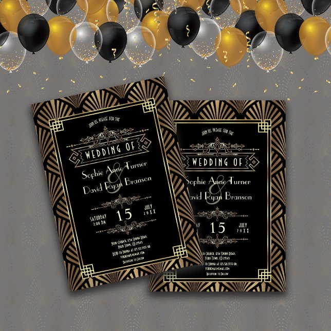 Glam Art Deco Black Gatsby 1920s Style Wedding Invitation (Creator Uploaded)