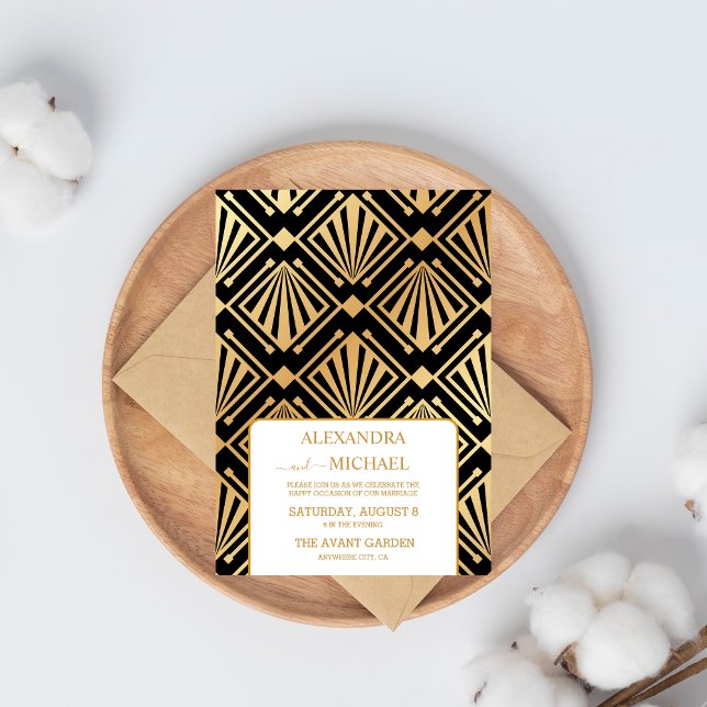 Glam Art Deco Black Gatsby 1920s Style Wedding Invitation (Creator Uploaded)