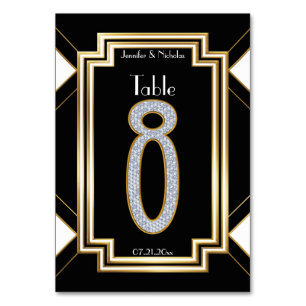 Glam Art Deco Diamond Wedding Table Number Eight