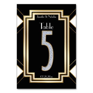 Glam Art Deco Diamond Wedding Table Number Five