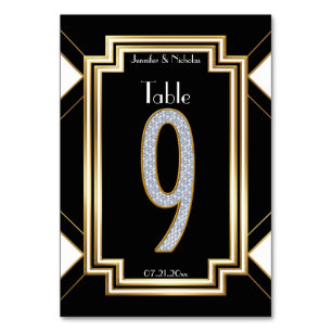 Glam Art Deco Diamond Wedding Table Number Nine