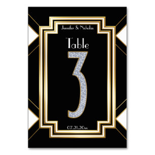 Glam Art Deco Diamonds Wedding Table Number Three