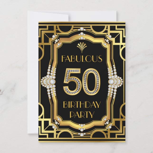 Glam Art Deco Fabulous 50 Birthday Party Invitation (Front)