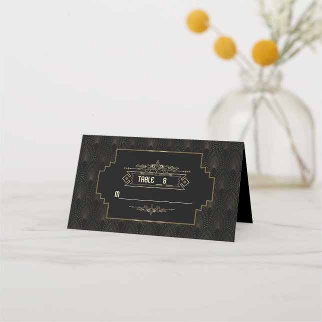 Glam Art Deco Great Gatsby Wedding Table Number Place Card (Back)