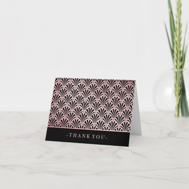 Glam Art Deco Rose Gold and Black Fans Thank You (Front)