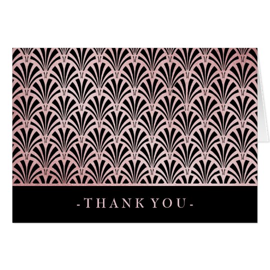Glam Art Deco Rose Gold and Black Fans Thank You Card
