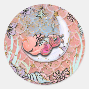 Glam Baby Mermaid Girls Baby Shower Birthday Party Classic Round Sticker