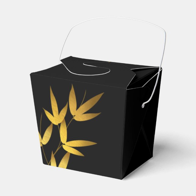 Glam Bamboo Leaves Gold Foil | black gold Favour Box (Front Side)