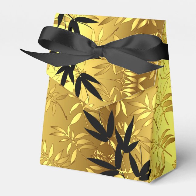 Glam Bamboo Leaves Gold Foil | gold black Favour Box (Front Side)