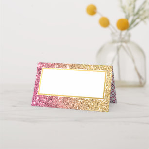 GLAM BAT MITZVAH modern luxe pink gold glitter Place Card
