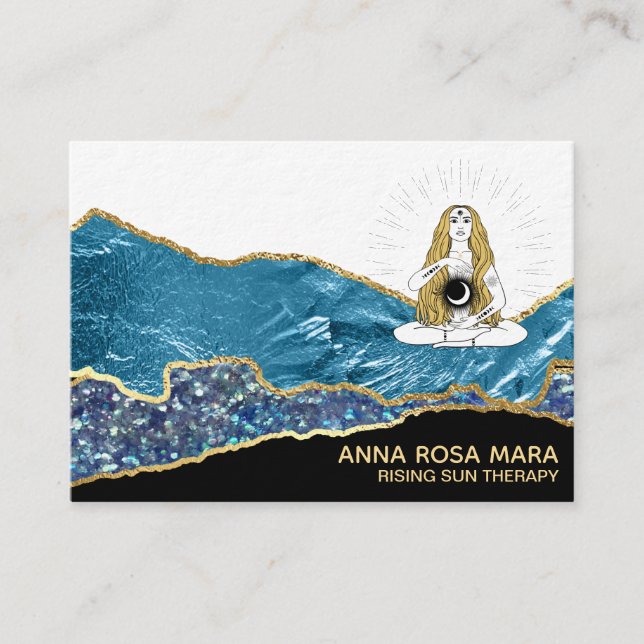 *~* Glam Beach Moon Goddess Gold Glitter Teal Business Card (Front)