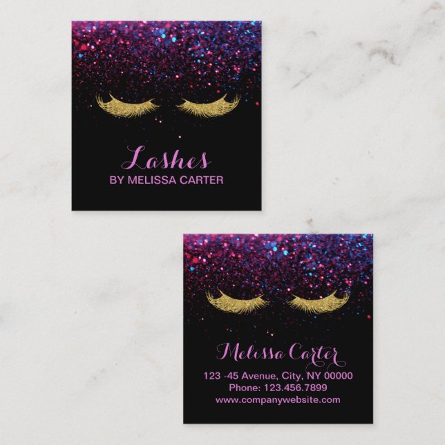 Glam Beauty Salon Makeup Artist Lash Extensions Square Business Card (Front/Back)