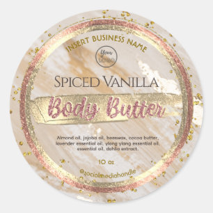 Glam Beige Marble Gold Foil Effect Body Butter Classic Round Sticker