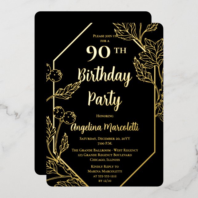 Glam Berries | Leaves Frame 90th Birthday  (Front/Back)