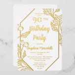 Glam Berries | Leaves Frame 90th Birthday<br><div class="desc">Elegant and glamourous real gold foil leaves and berries frame and text 90th birthday invitation design on a white background.  Composite design by Holiday Hearts Designs.</div>