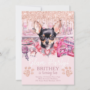 Glam Birthday Elegant Dog Glitter Invitation