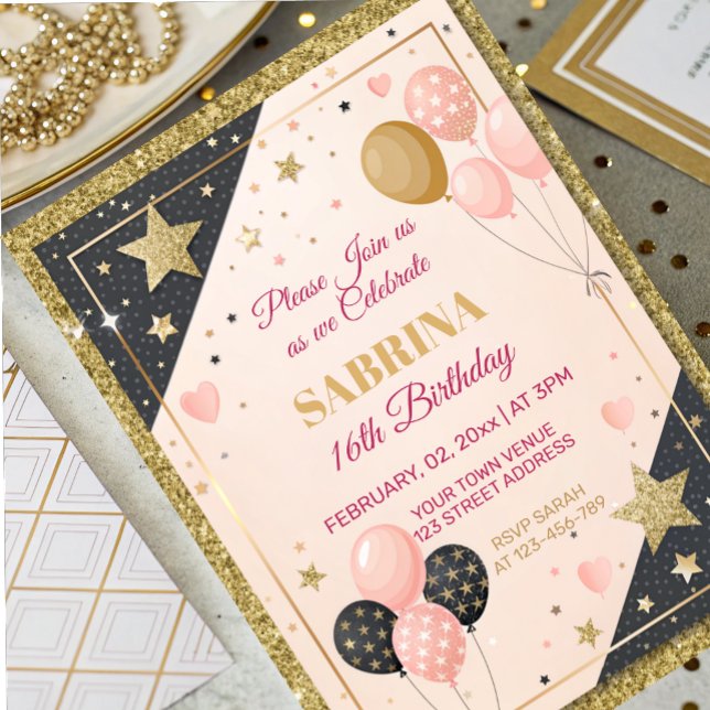 glam birthday party blush pink foil invitation (Creator Uploaded)