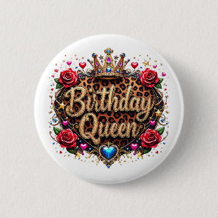 Glam Birthday Queen Crown 6 Cm Round Badge