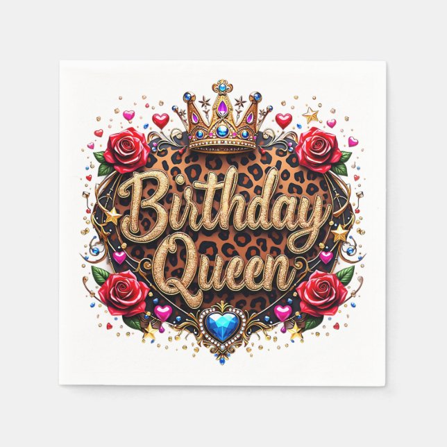 Glam Birthday Queen Crown Napkin (Front)