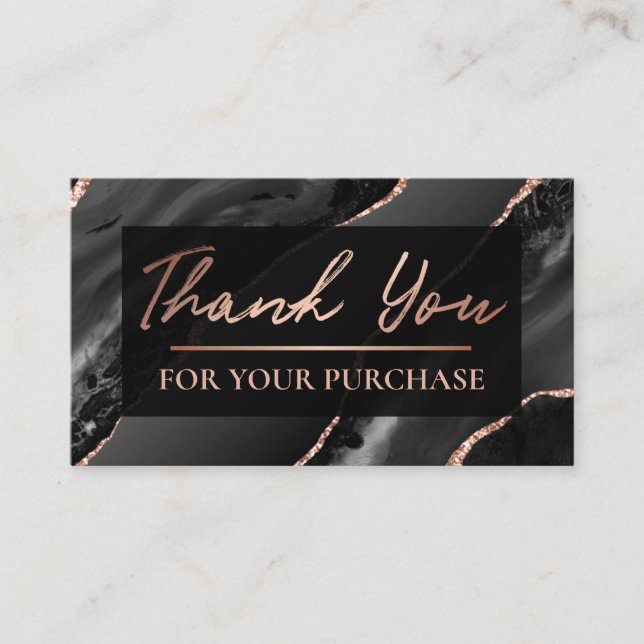 Glam Black Agate Thank You For Your Purchase Business Card (Front)