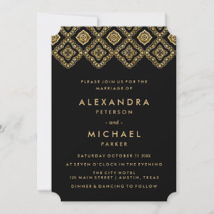 Glam Black and Gold Eastern Inspired Wedding Invitation