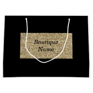 Glam Black and Gold Glitter Boutique Name Large Gift Bag