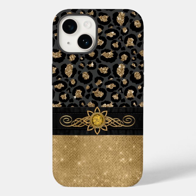 Glam Black and Gold Leopard Print Case-Mate iPhone Case (Back)