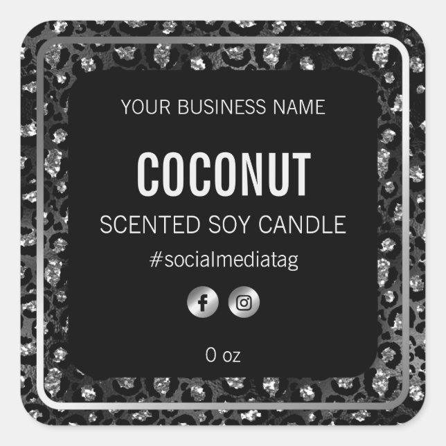 Glam Black And Silver Leopard Print Product Labels (Front)