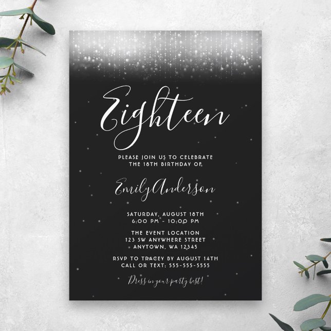 Glam Black and White 18th Birthday Invitation (Creator Uploaded)