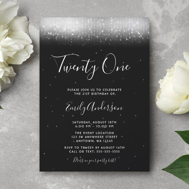 Glam Black and White 21st Birthday Invitation (Creator Uploaded)