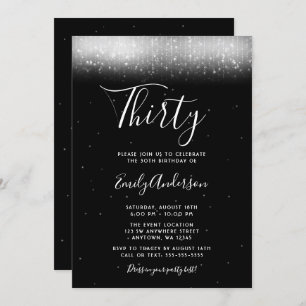 Glam Black and White 30th Birthday Invitation