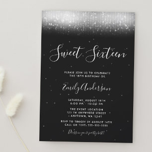 Glam Black and White Sweet 16 Invitation