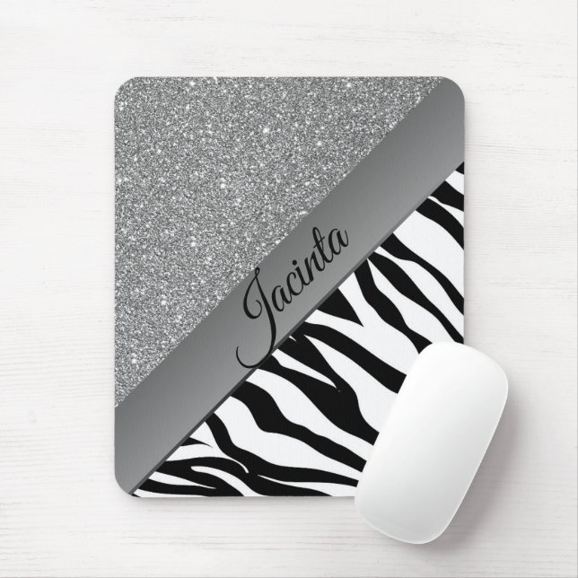Glam Black and White Zebra Mouse Mat (With Mouse)