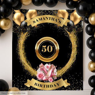 Glam Black Balloons Banner with Pink High Heels Tapestry