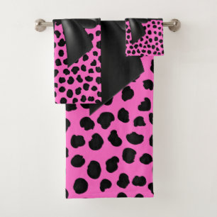 Glam Black Bow-Pink Leopard-Black Bath Towel Set