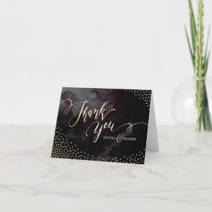 Glam black faux gold glitter calligraphy thank you