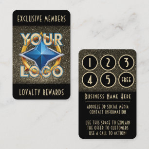 Glam Black & Faux Gold Glitter Rewards Punch Card