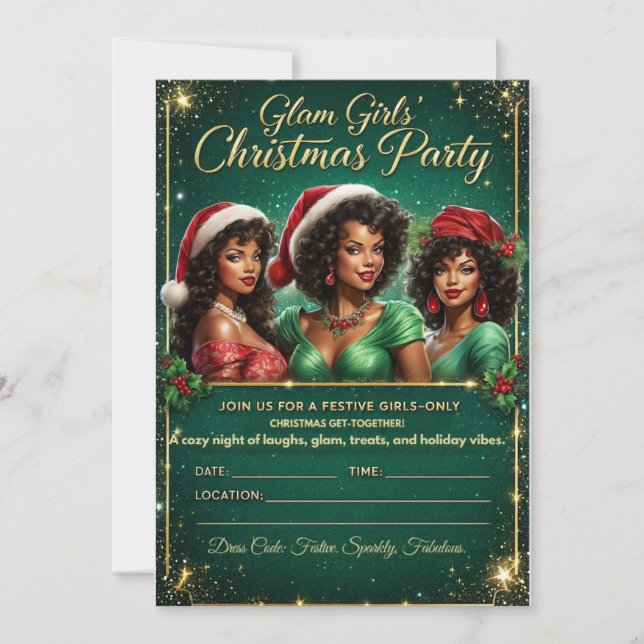 Glam Black Girl Christmas Party Invitation  (Front)