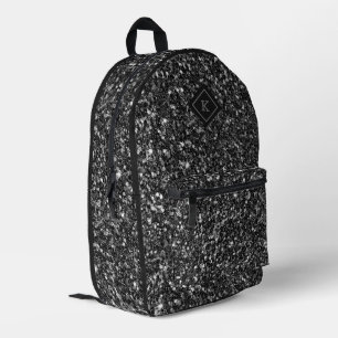 Glam black glitter texture print   monogram printed backpack