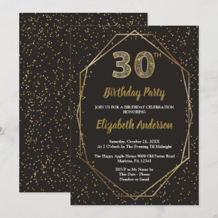 Glam Black Gold 30th Birthday Party Invitation
