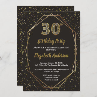 Glam Black Gold 30th Birthday Party Invitation