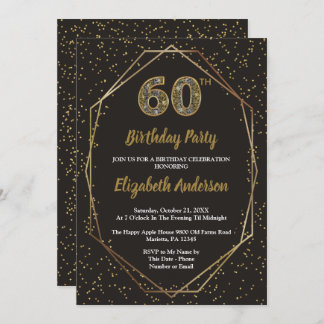 Glam Black Gold 60th Birthday Party Invitation