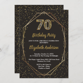Glam Black Gold 70th Birthday Party Invitation
