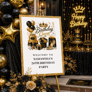 Glam Black Gold Birthday Queen Glitter Welcome Pos Poster